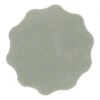 Close-up of a gray-green scalloped sanding rosette with a flower-like shape