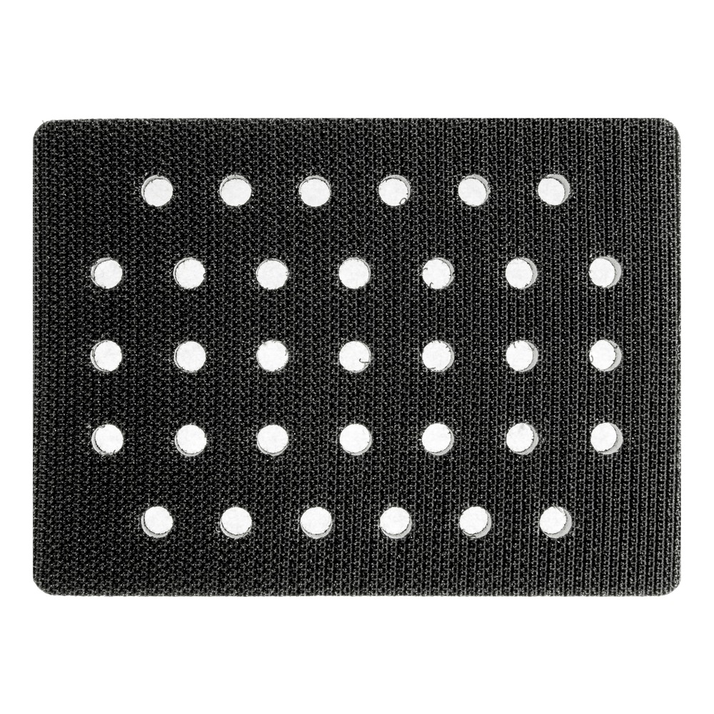 Black rectangular perforated pad with rows of round holes on a white