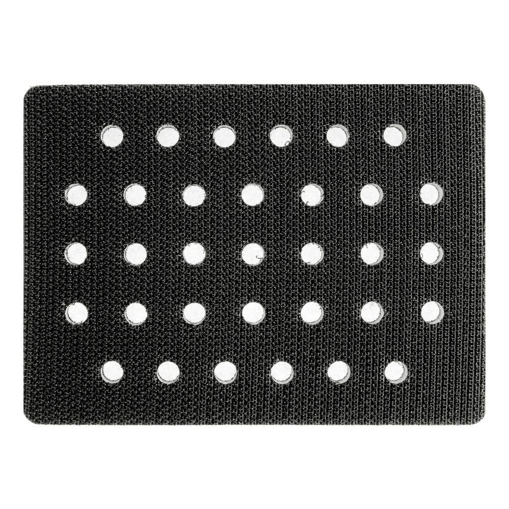 Black rectangular perforated pad with rows of round holes on a white