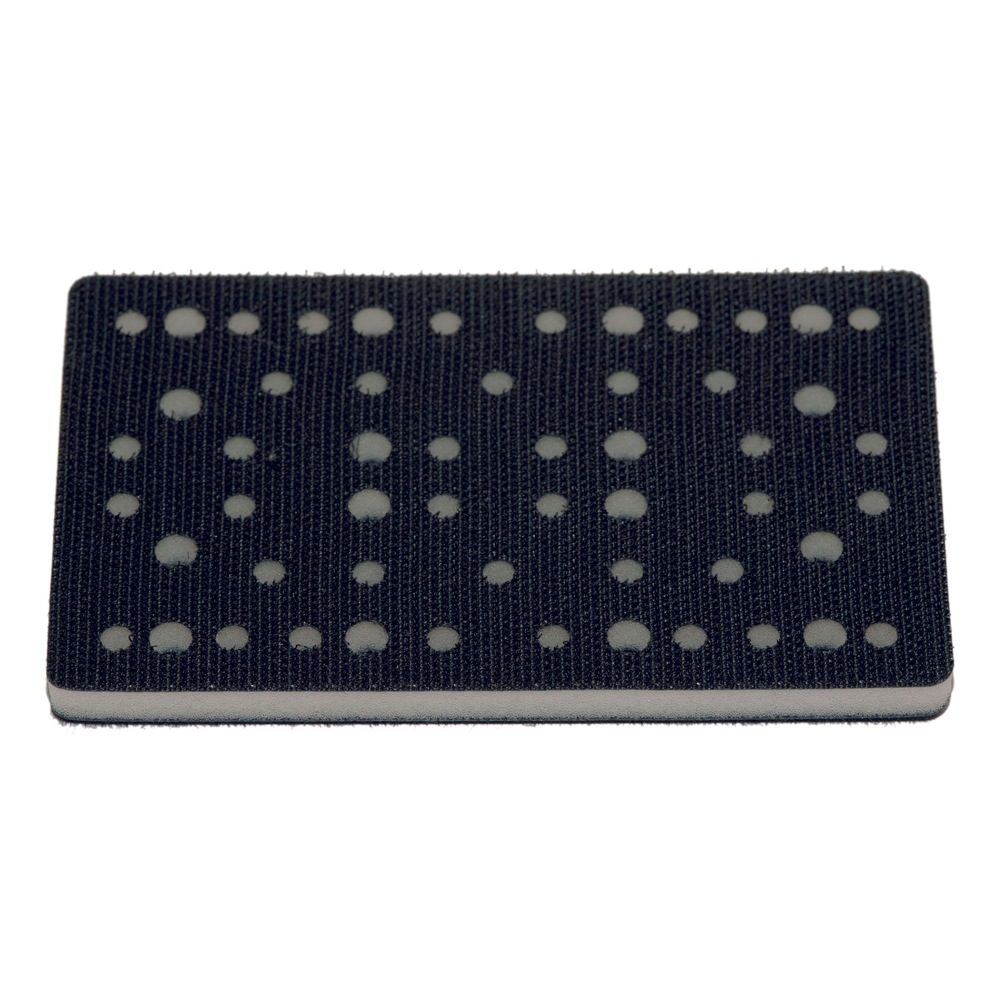 Black rectangular interface pad with a dense hole pattern, top view