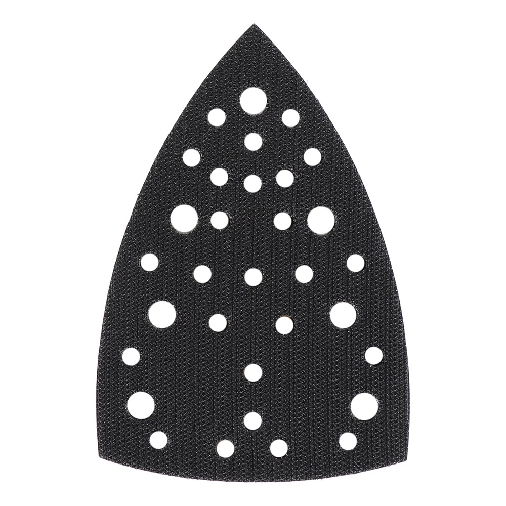 Black teardrop-shaped interface pad with holes on a white background