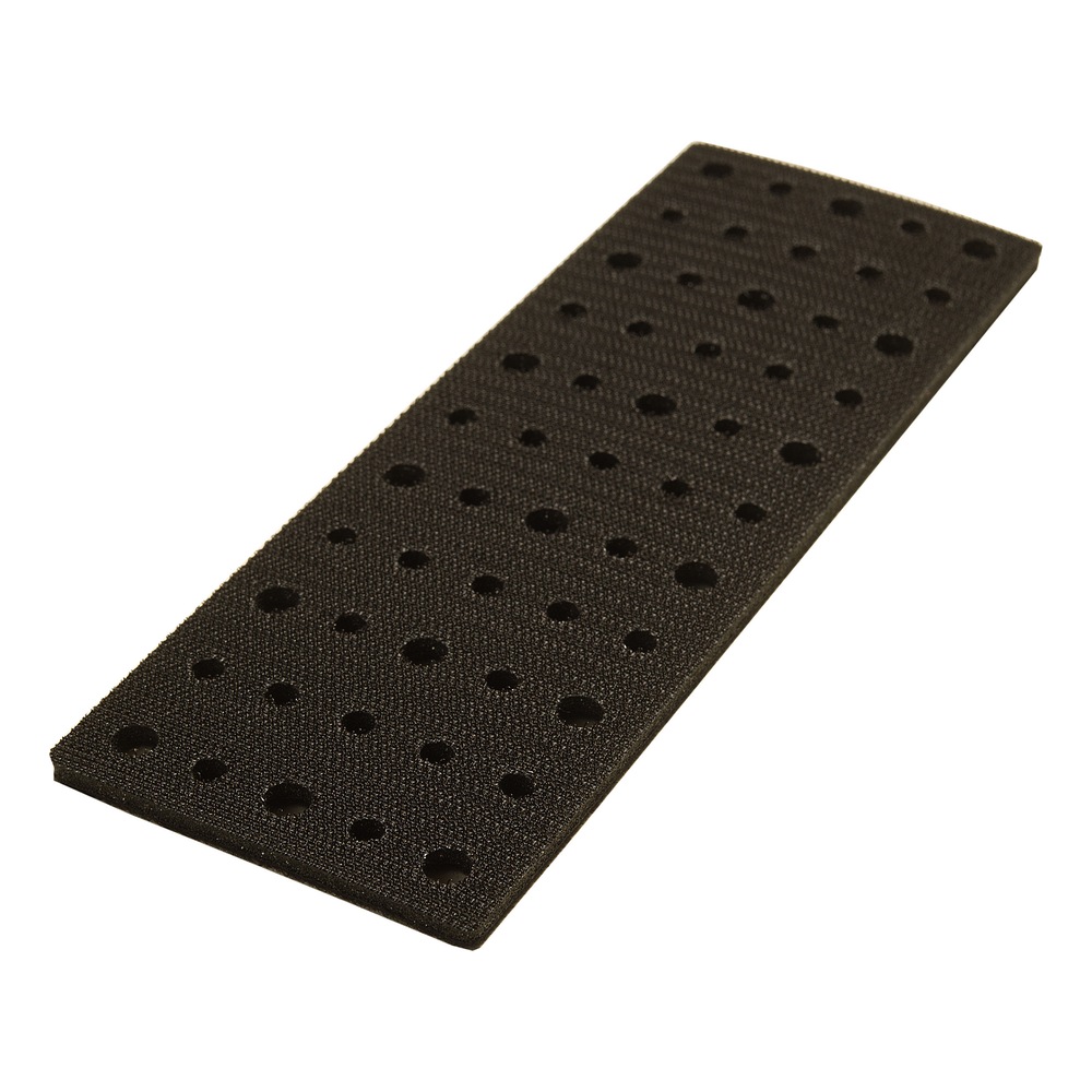 Black rectangular interface pad with many round holes, shown at an angle