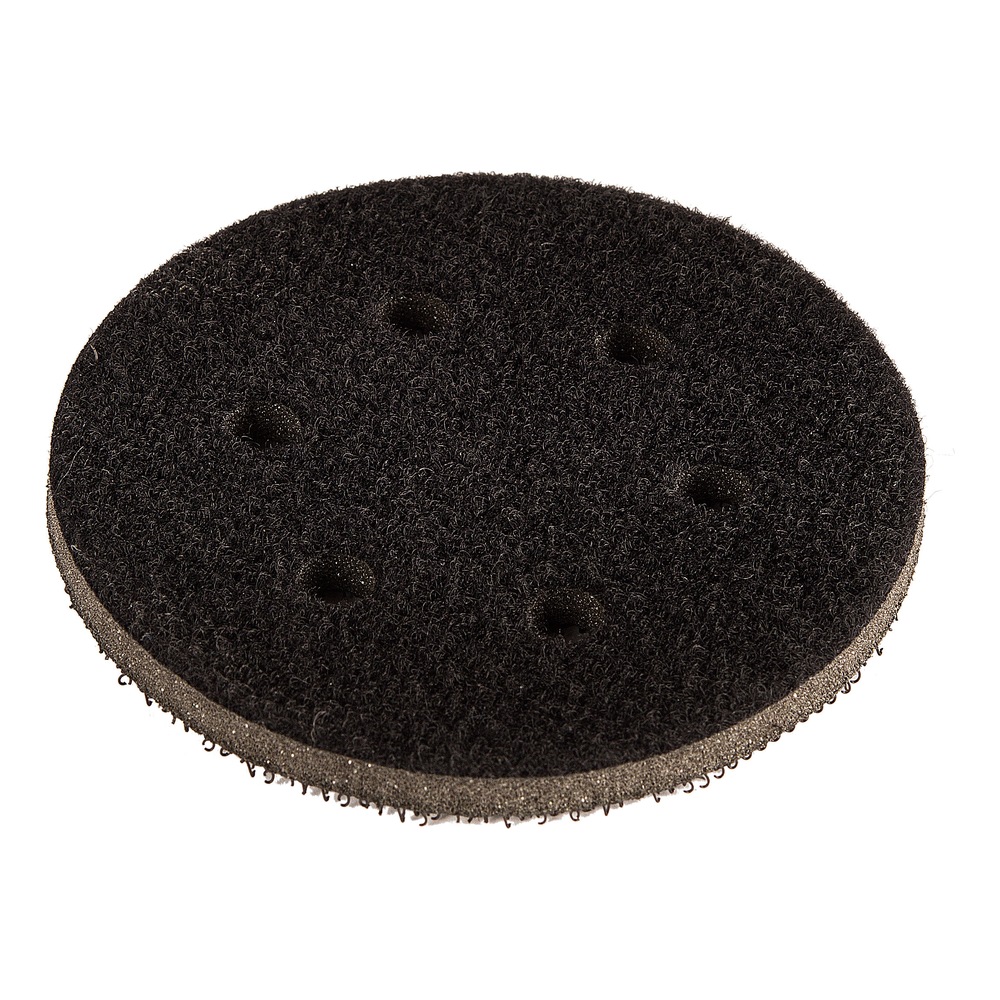 Round black interface pad with a fibrous surface and several small holes