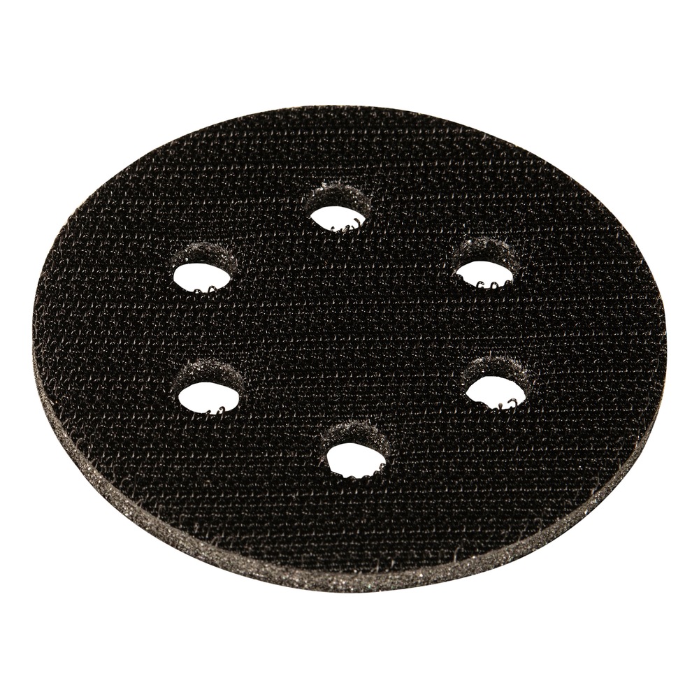 Round black interface pad with six holes, viewed from above on a white