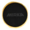 פד צמר עגול שחור עם שפה צהובה ולוגו MIRKA במרכז - Round black lambswool pad with a yellow edge and MIRKA logo in the center