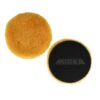 Two yellow-orange round pads, one showing the fluffy side and one showing