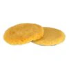 Two yellow fluffy lambswool pads overlapping on a white background
