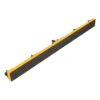 A long black-and-yellow board with parallel stripes and several black clamps
