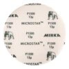 A round light sanding disc with Mirka, Microstar, and P1500 13µ printing