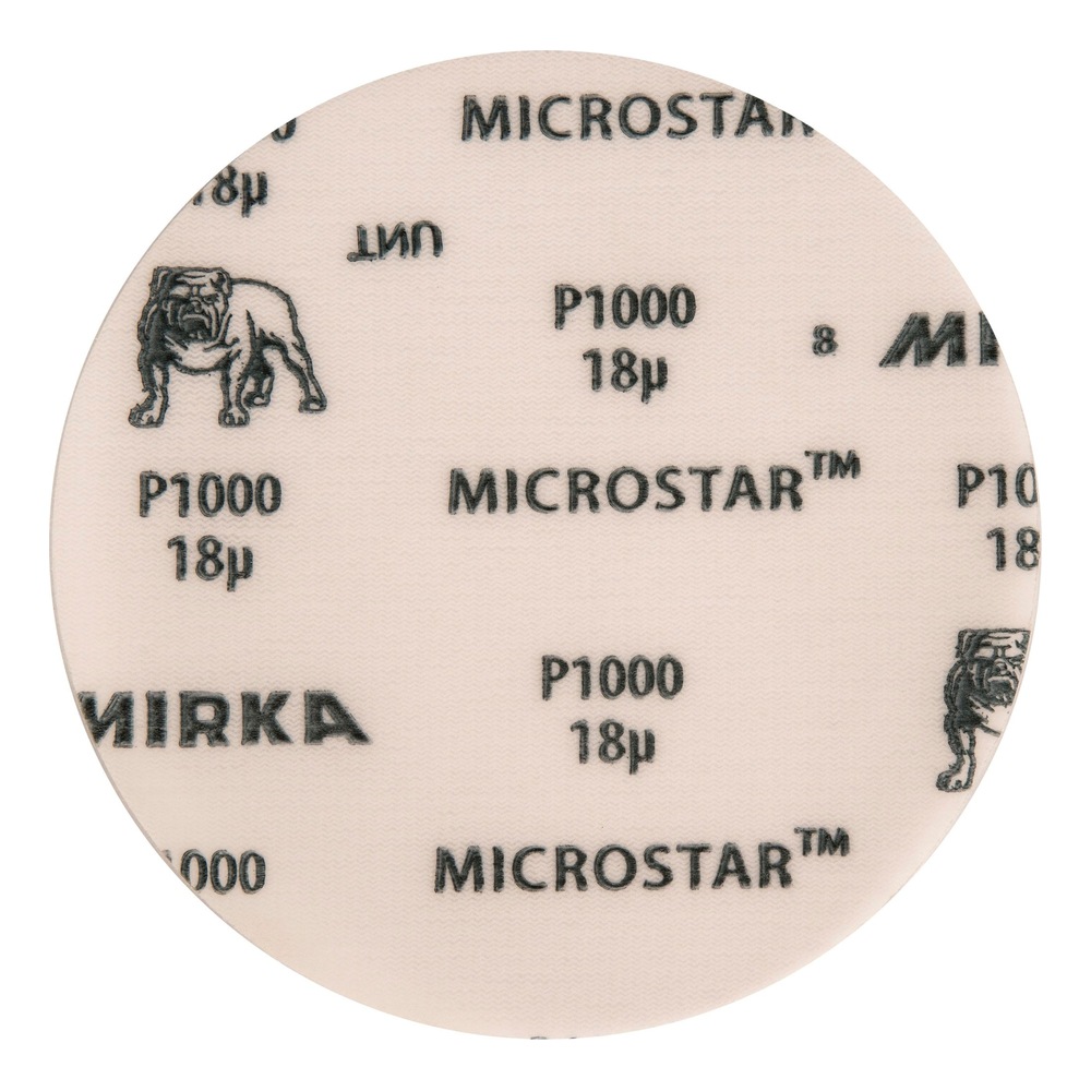 דיסק ליטוש Mirka MICROSTAR P1000 במבט חזיתי - Mirka MICROSTAR P1000 abrasive disc shown from the front