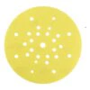 Yellow perforated sanding disc with many holes