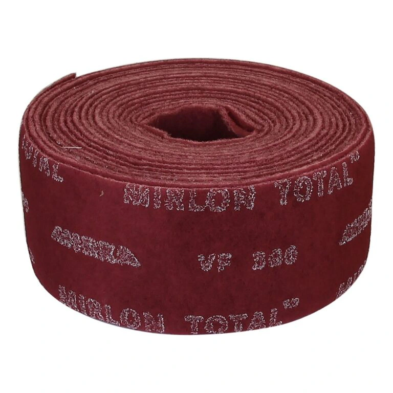 Rolled burgundy sanding strip on white