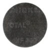 Round black sanding pad with white text