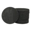 Stack of black discs beside one disc