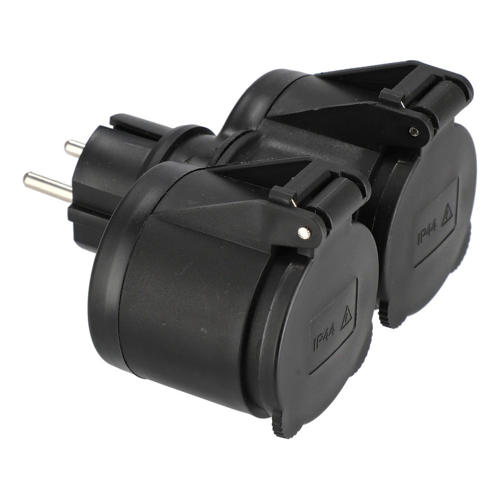 Black dual electrical adapter with two plugs
