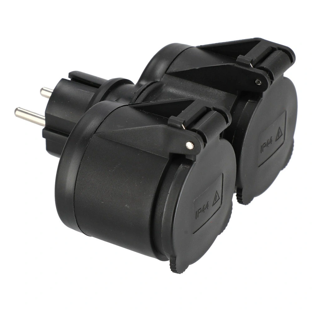 Black dual electrical adapter with two plugs
