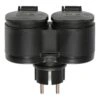 Black dual outlet electrical adapter with pins