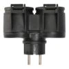 Black dual-socket adapter with two pins