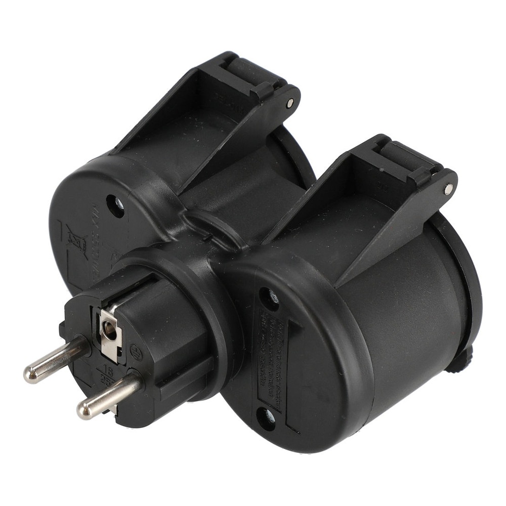 Black dual power adapter with European plug