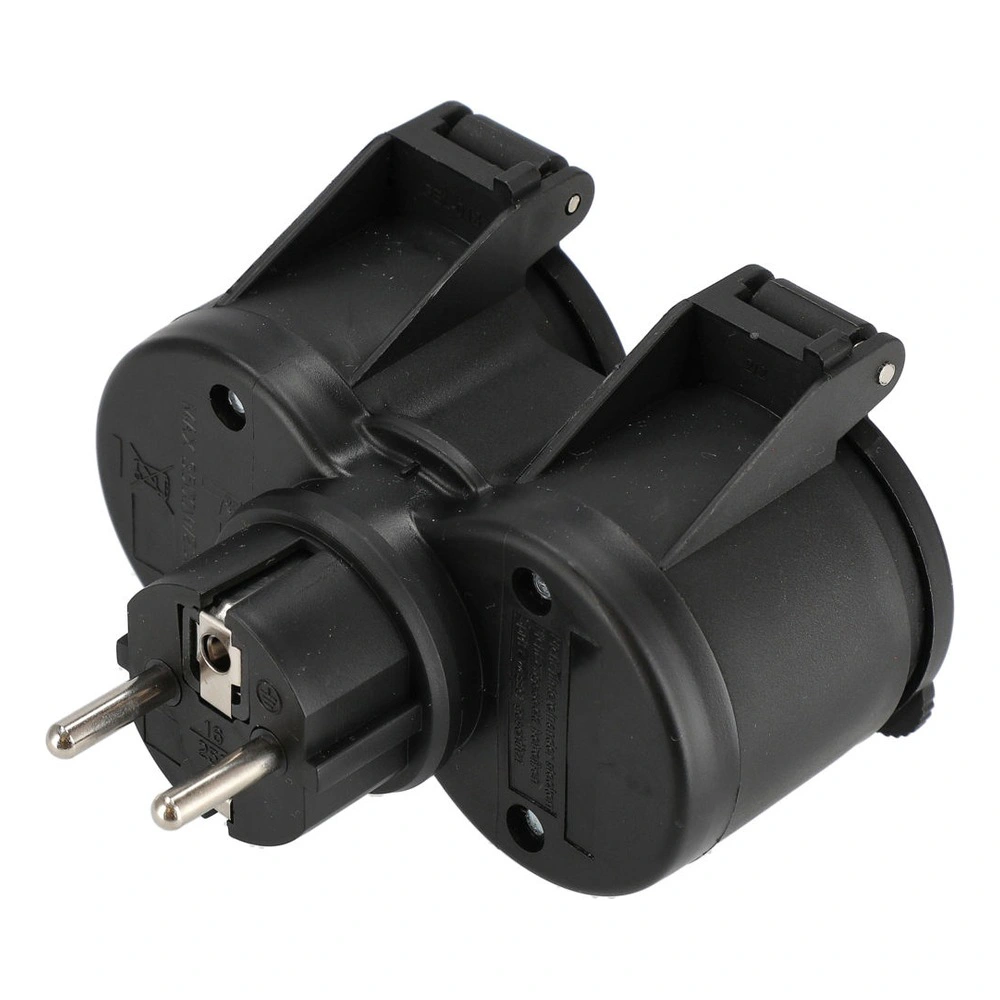 Black dual power adapter with European plug