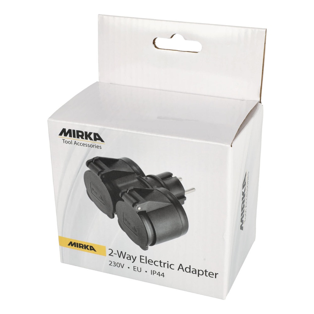 White packaging box with black adapter