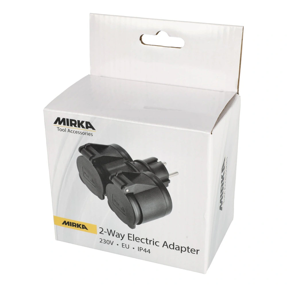 White packaging box with black adapter