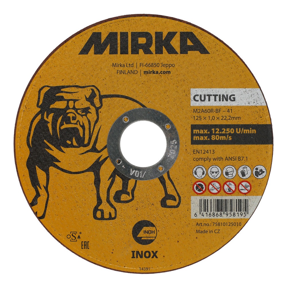 Orange cutting disc with black label