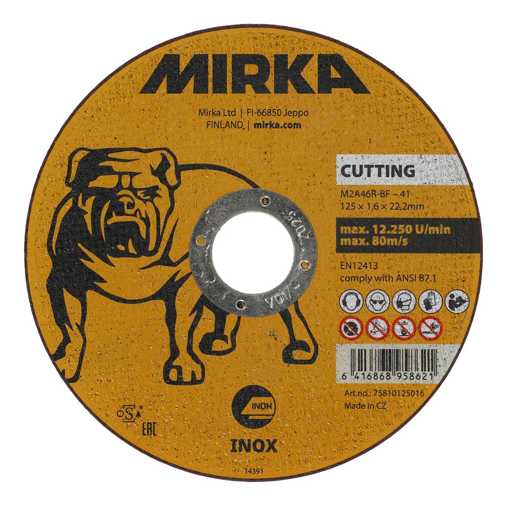 Yellow cutting disc with MIRKA text