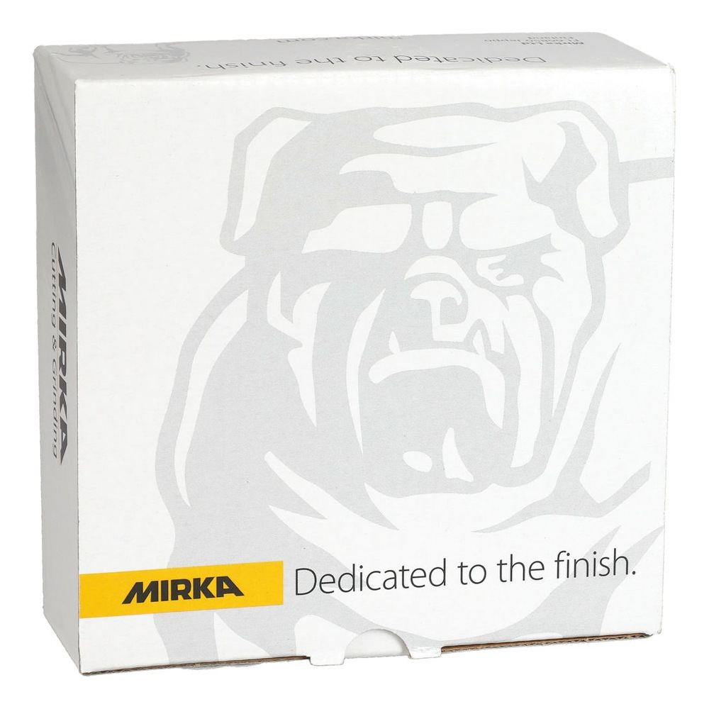White cardboard box with Mirka logo