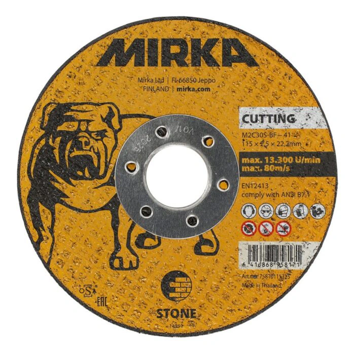 דיסק חיתוך צהוב לאבן עם לוגו MIRKA