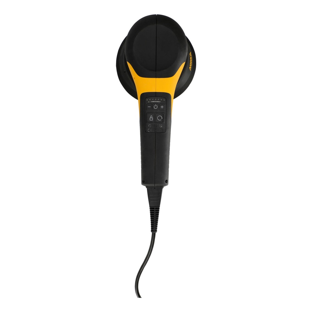 Black-yellow sander shown from a front top view