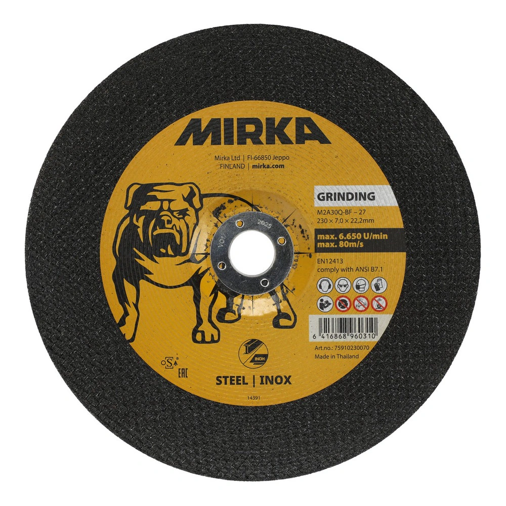 Black and yellow grinding wheel front label