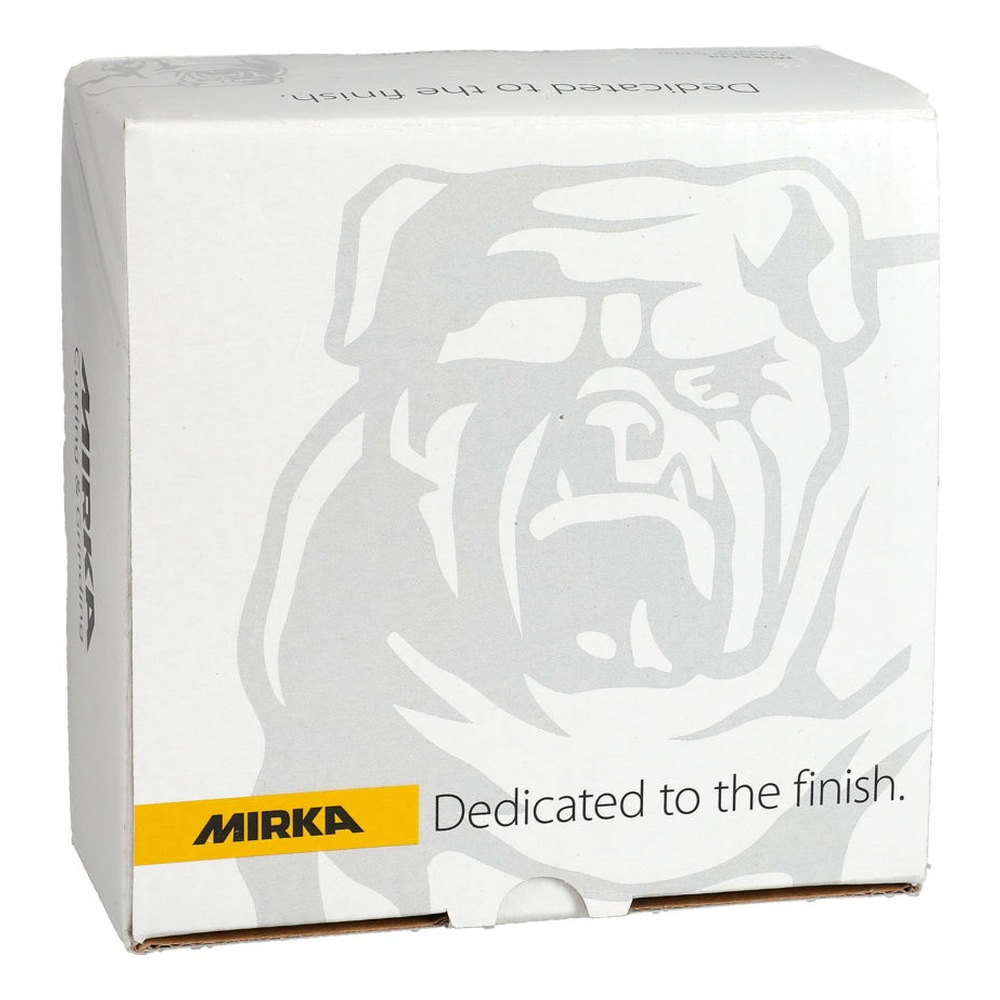 White cardboard box with Mirka logo