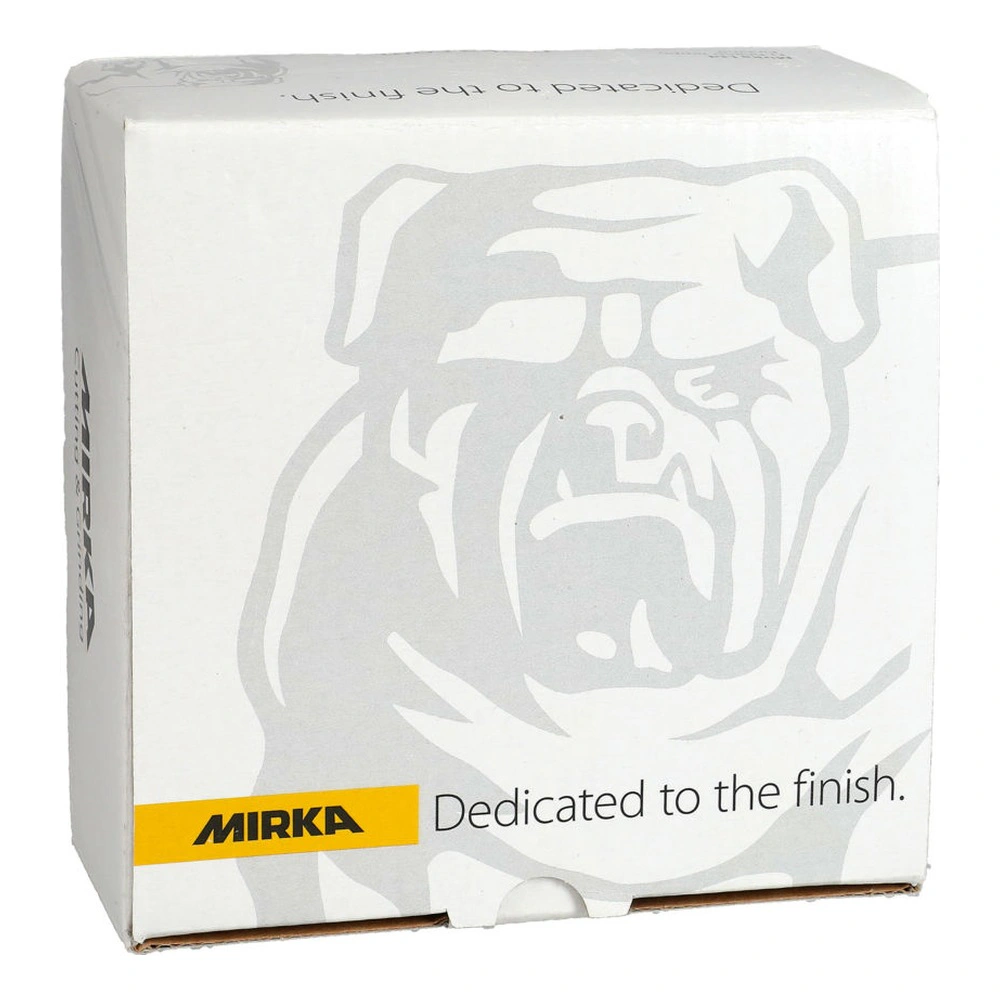 White cardboard box with Mirka logo