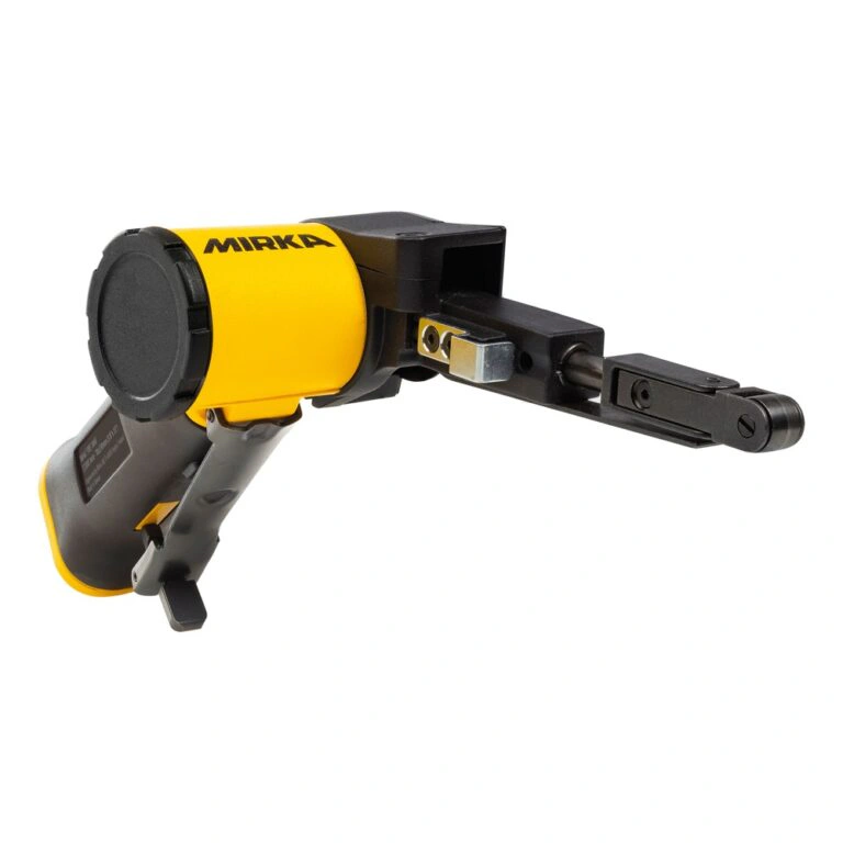 Black-yellow narrow sander head in close-up