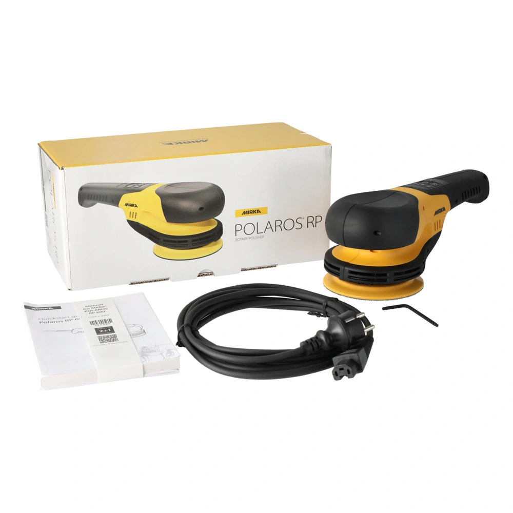 Rotary sander, box, cord, manual, and hex key