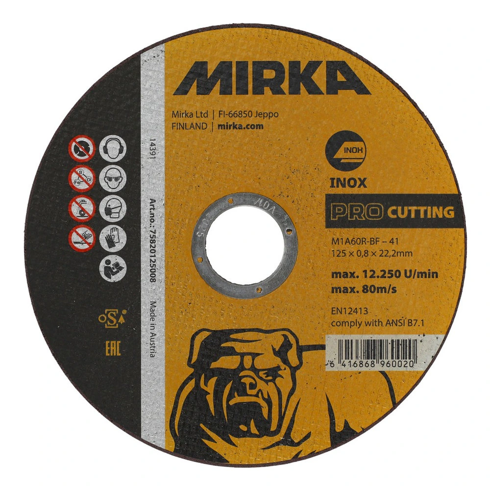 Orange and black Mirka cutting disc with metal ring