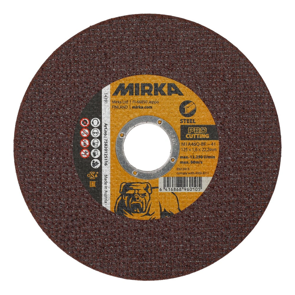 Brown-black cutting disc with central label
