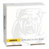 Closed white Mirka box with bulldog graphic