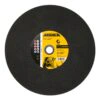 Black cutting disc with yellow label, front view