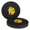 Large black disc with stacked discs beneath it