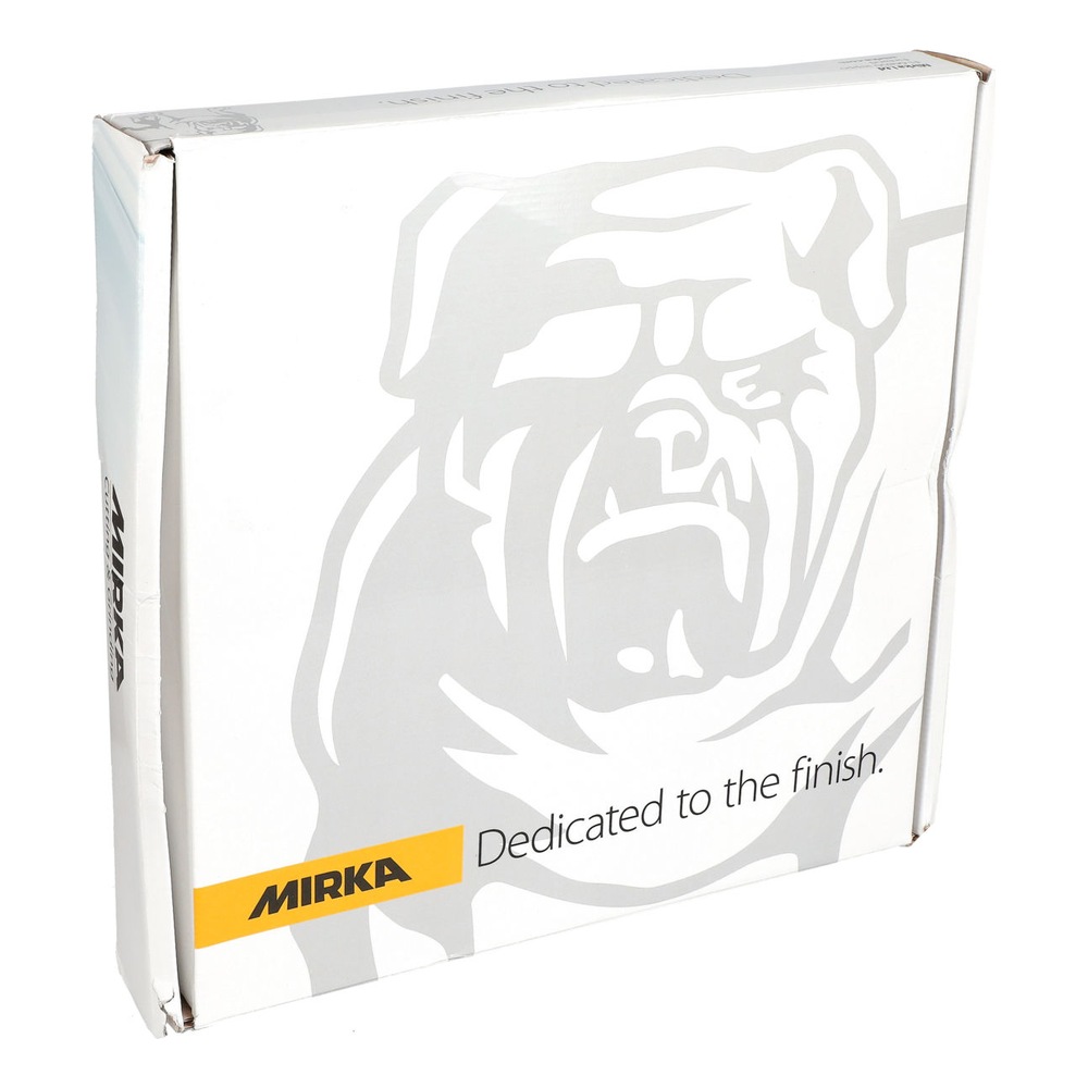White cardboard box with Mirka logo