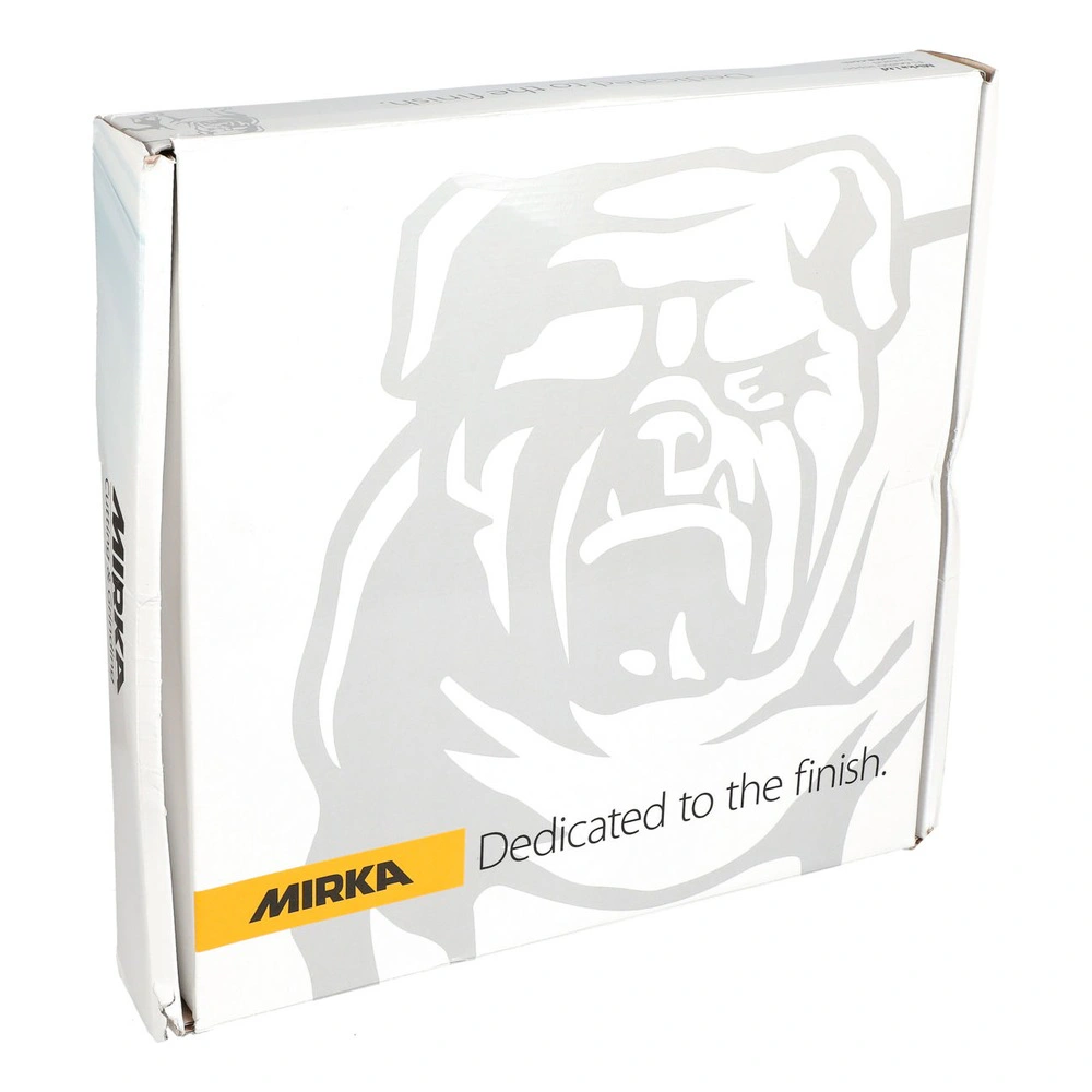 White cardboard box with Mirka logo