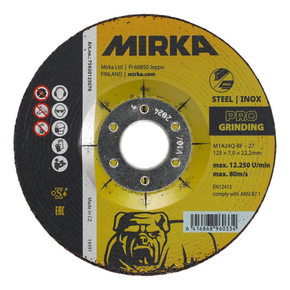 דיסק השחזה צהוב-שחור עם קדח מרכזי - Yellow and black grinding disc with central hole