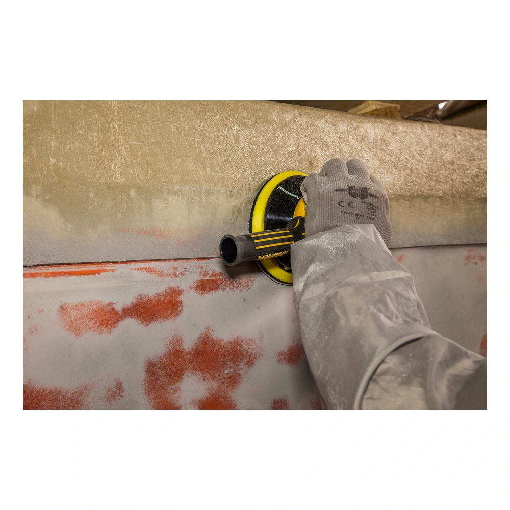 Single sander on rough panel with dust