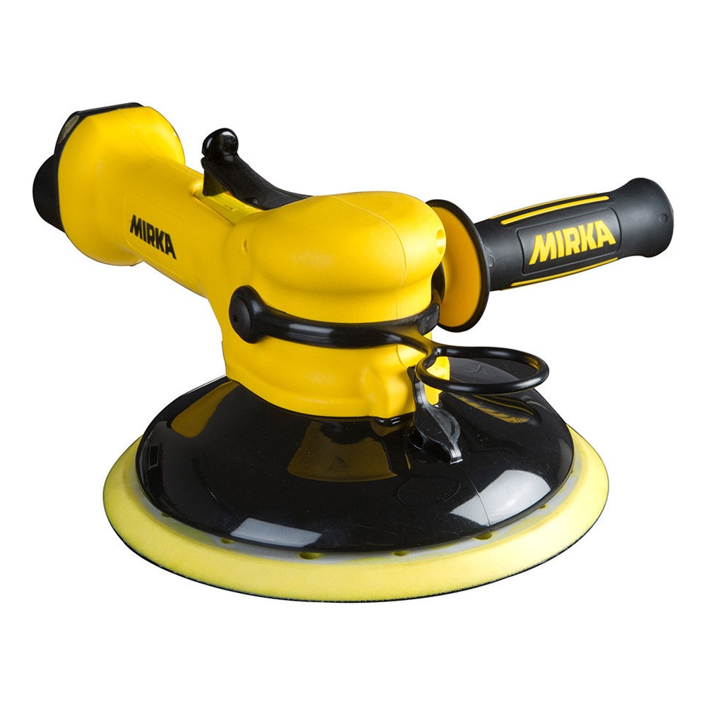 Yellow-black orbital sander in side view