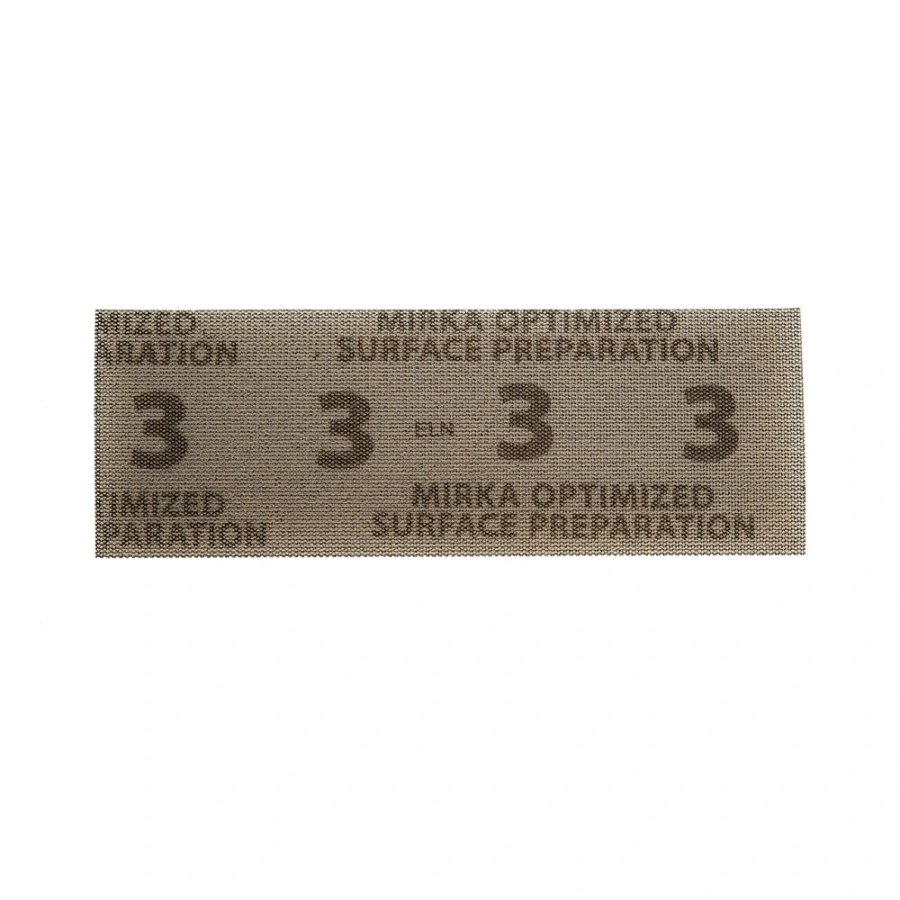 Rectangular mesh sanding strip with text