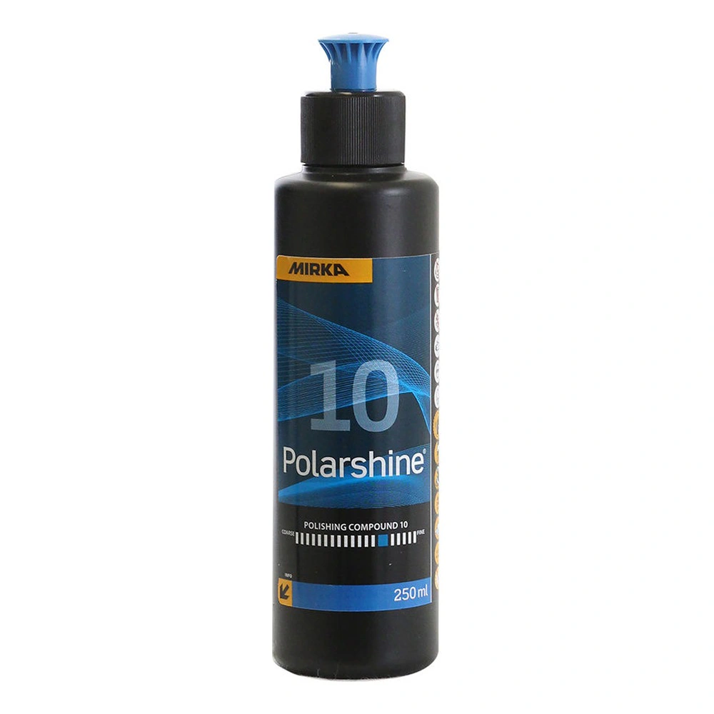 Black bottle of polishing compound with blue cap