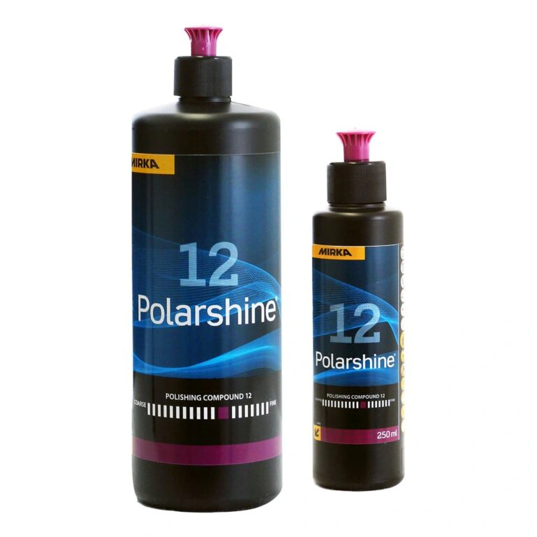 Two black polishing compound bottles with pink caps