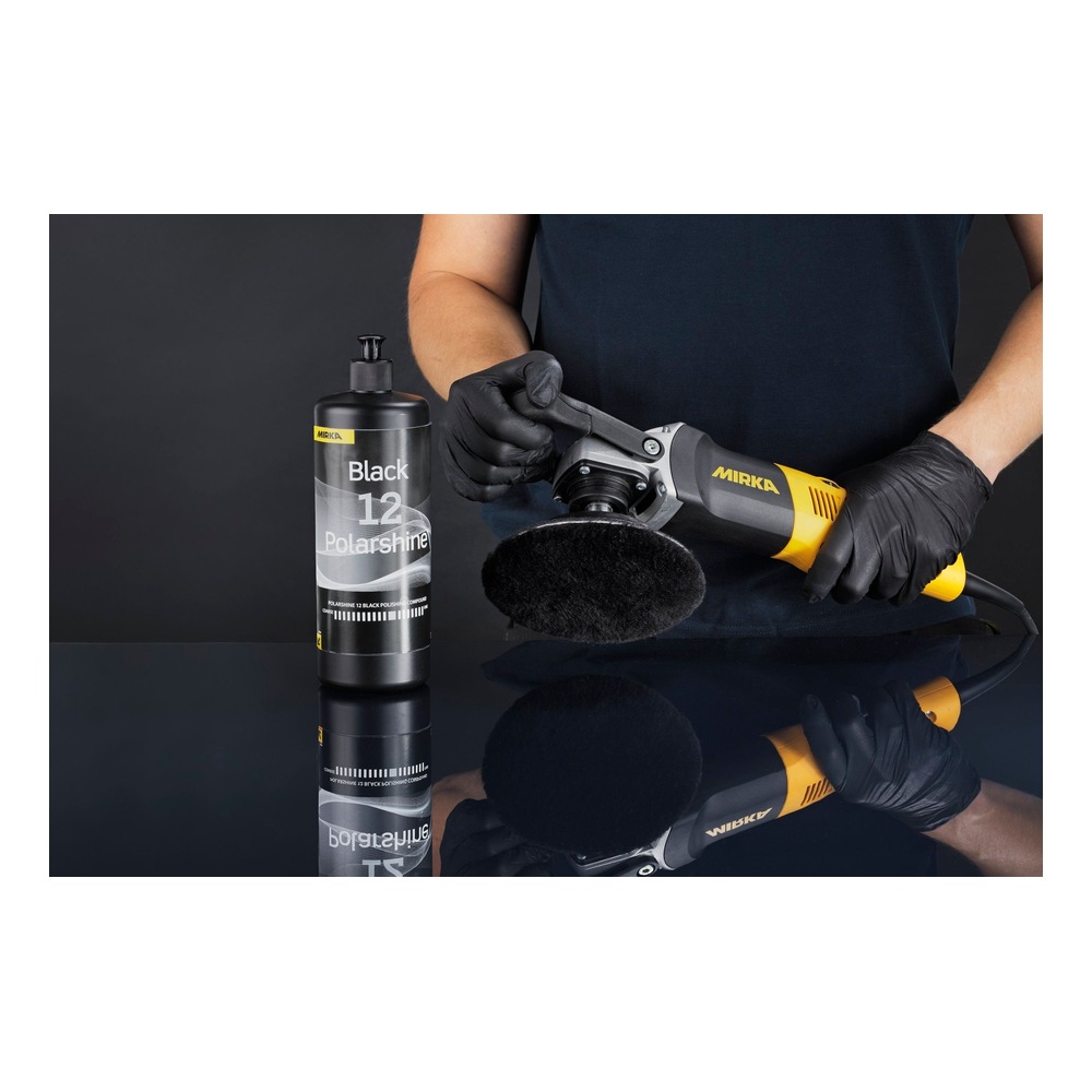 Polish bottle and handheld polisher with black pad